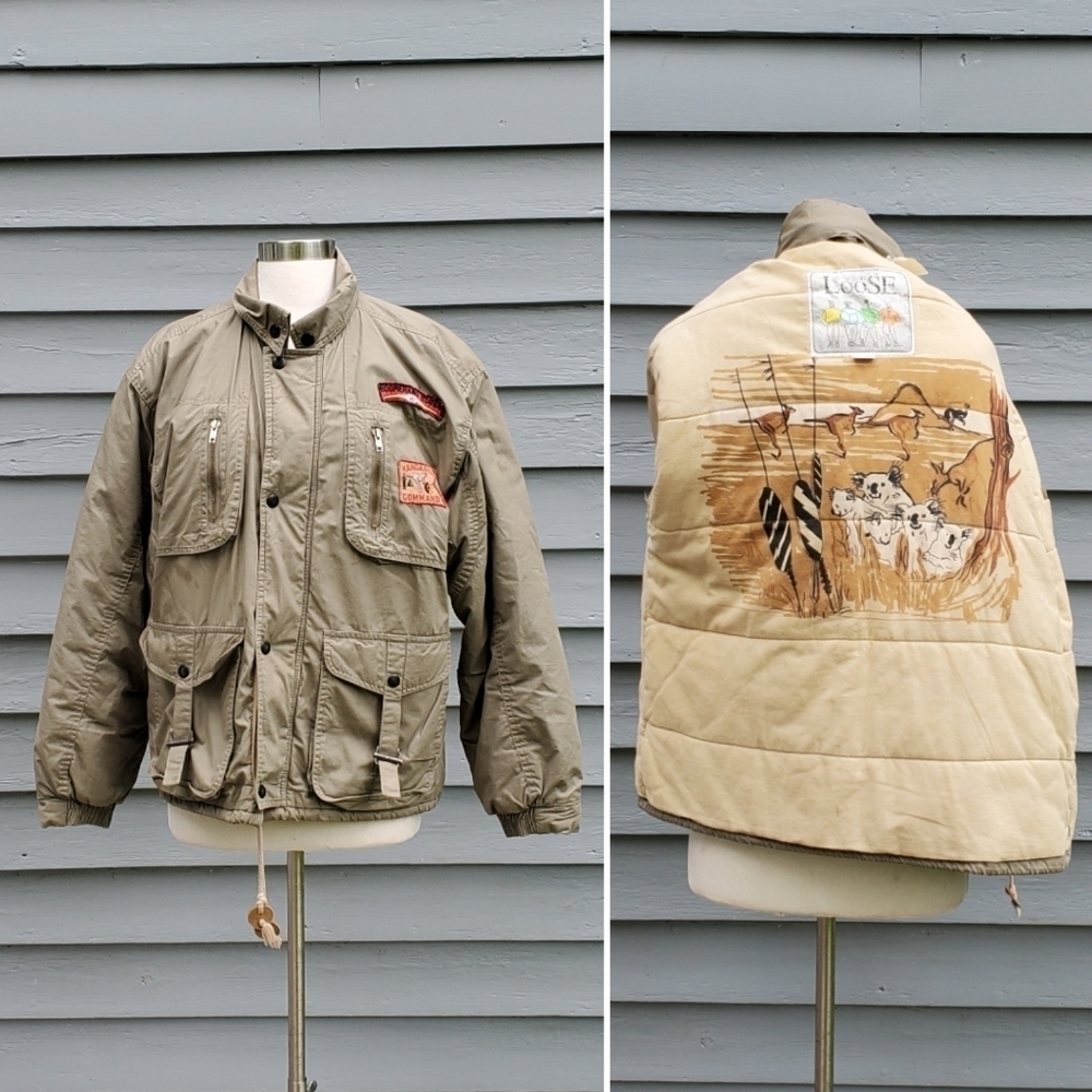 Vintage 90s y2k Khaki Insulated Outback Australia Kangaroo Command Bomber Jacket